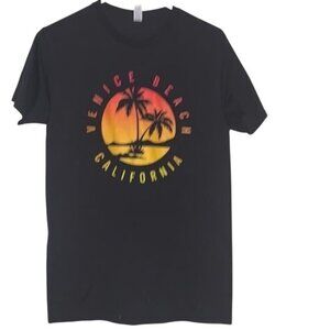 Venice Beach California Sunset Graphic T-Shirt Black Jerzees Dri-Power S Cotton/
